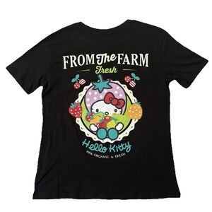 NWT Hello Kitty Women Small Sanrio Graphic T Shirt Black Farm Fresh Fruit Tee